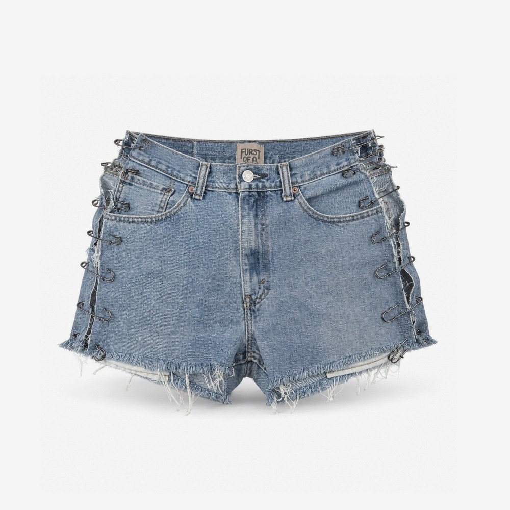 Furst of Kind Levis 505 Shorts Womens 30 Blue Reconstructed Safety Pin